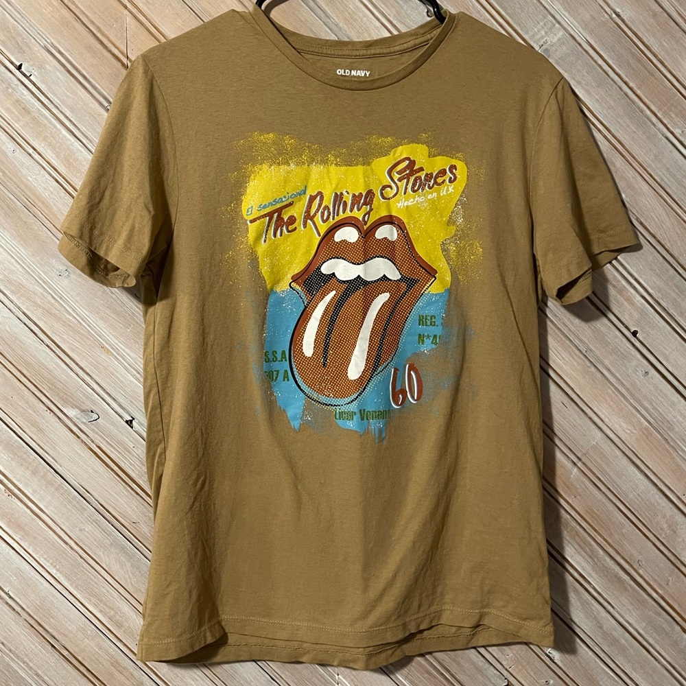 Old Navy Tan Rolling Stones Tee Graphic Music Band Short Sleeve Rock & Roll
